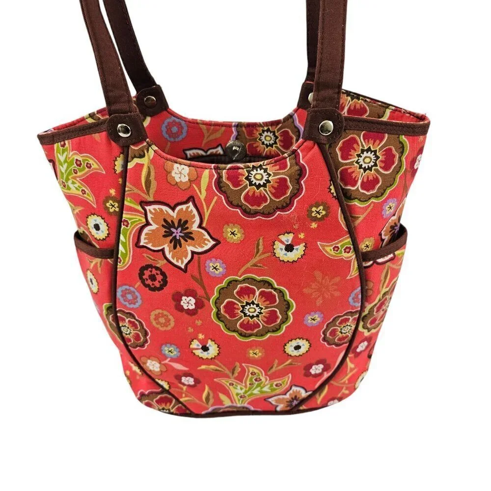 Longaberger Homestead Red Floral Print Snap Close Shoulder Handbag Purse